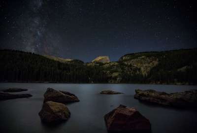 Milky Way Rising Over Bear Lake Rocky Mountain National Park in Colorado